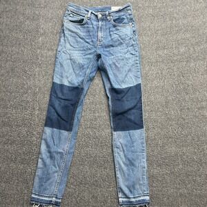 Rag & Bone Womens Skinny Jeans Blue Frayed Patches Light Wash Zip Denim USA